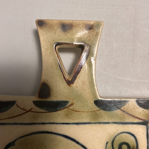 Vintage Art Pottery Owl Footed Trivet 1970s Decor Kitchen Mod Green Blue 5.5x7.5 - Picture 5 of 5